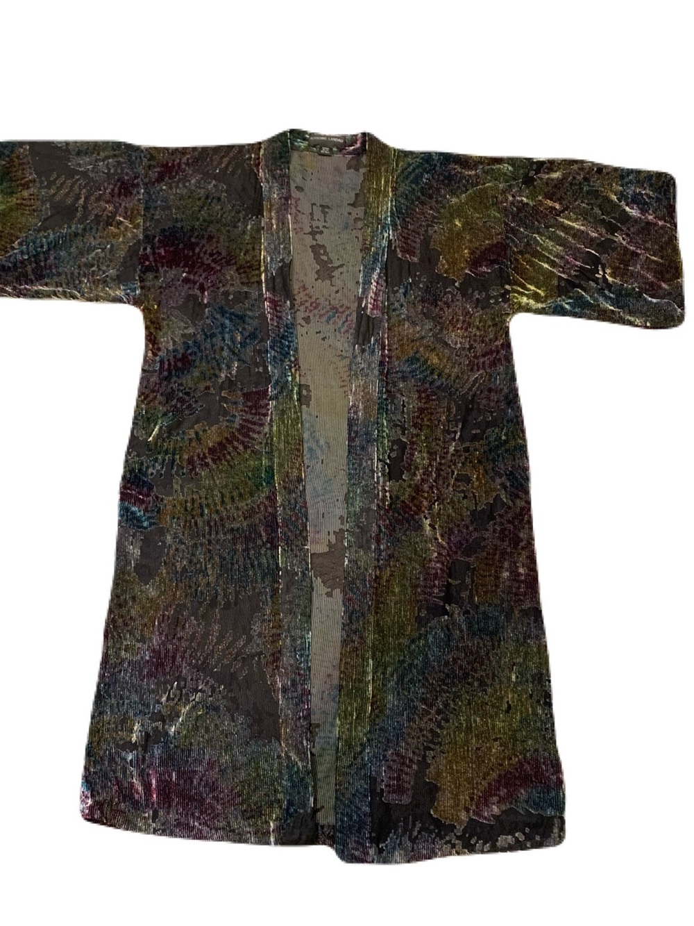 Vintage Adrienne Landau Multicolor Velvet Burnout Kimono / Duster Coat